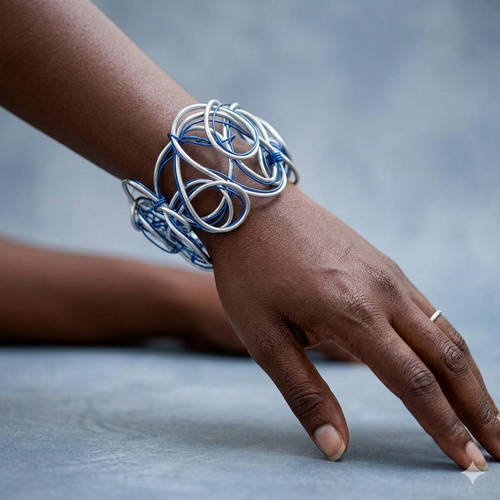 Blue & Silver Abstract Twisted Aluminum Wire Bracelet