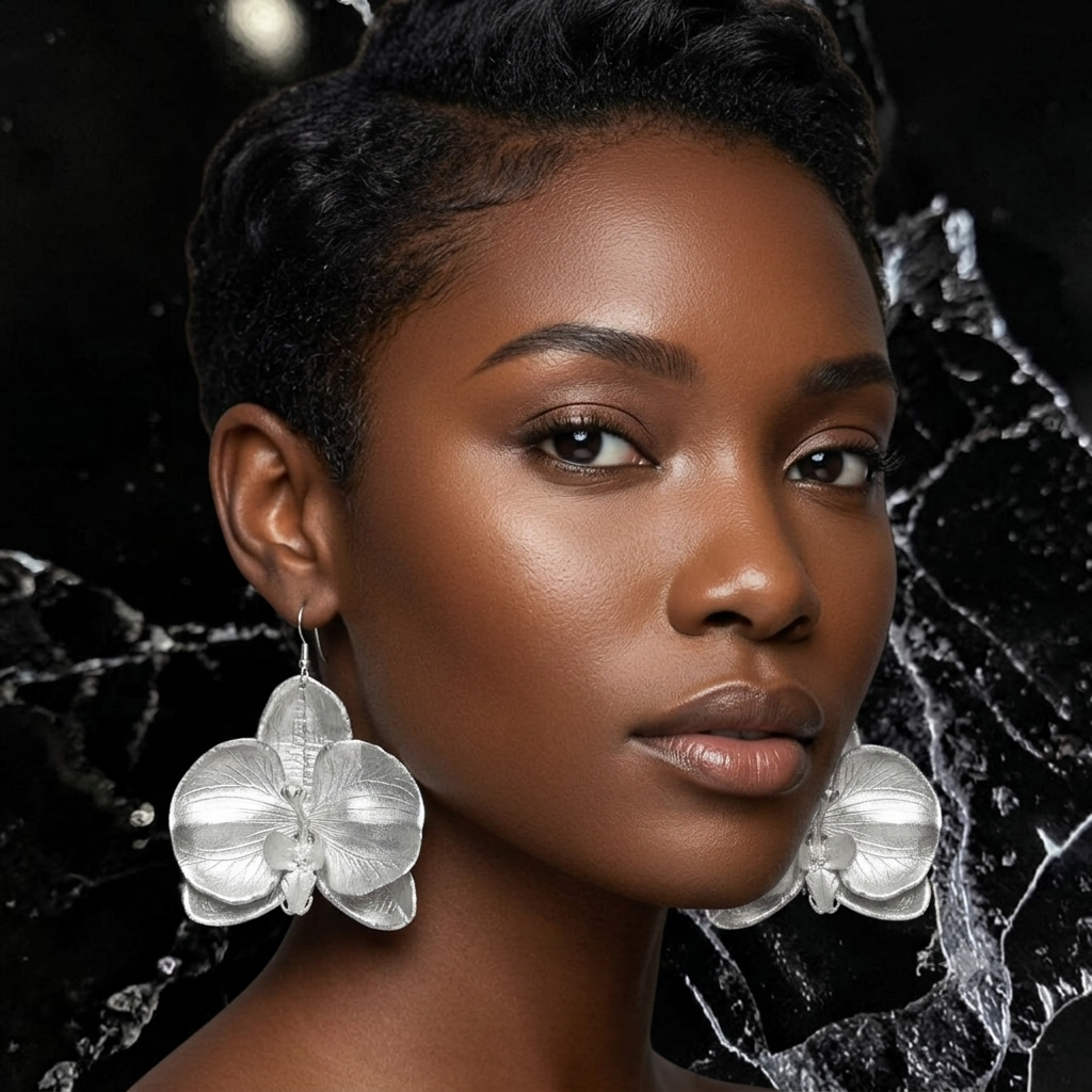 Silver Latex Orchid Earrings