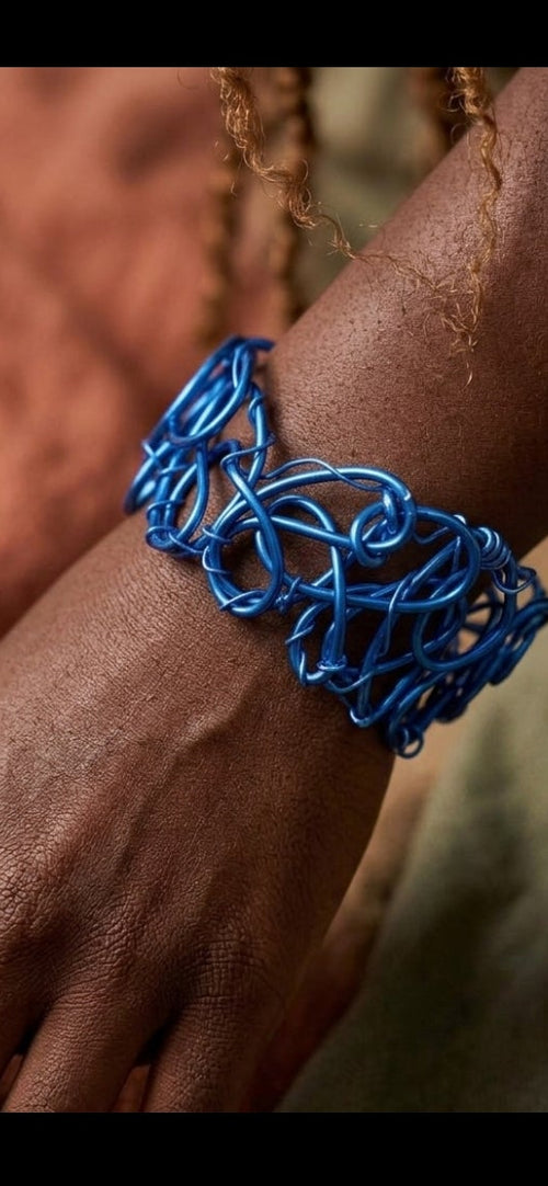 Blue (Cobalt) Abstract Twisted Aluminum Wire Bracelet