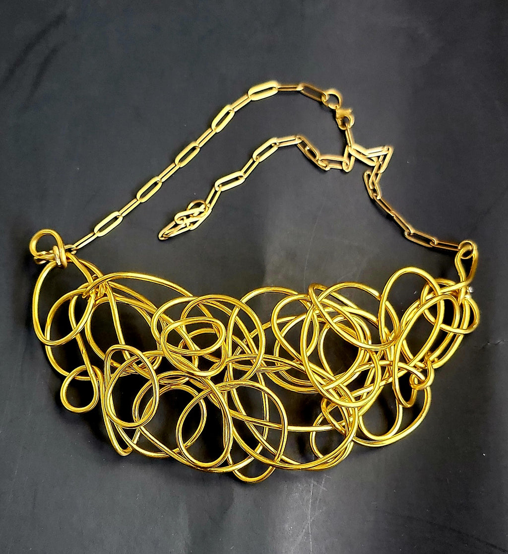 Gold Handmade Abstract Twisted Wire Choker/Necklace